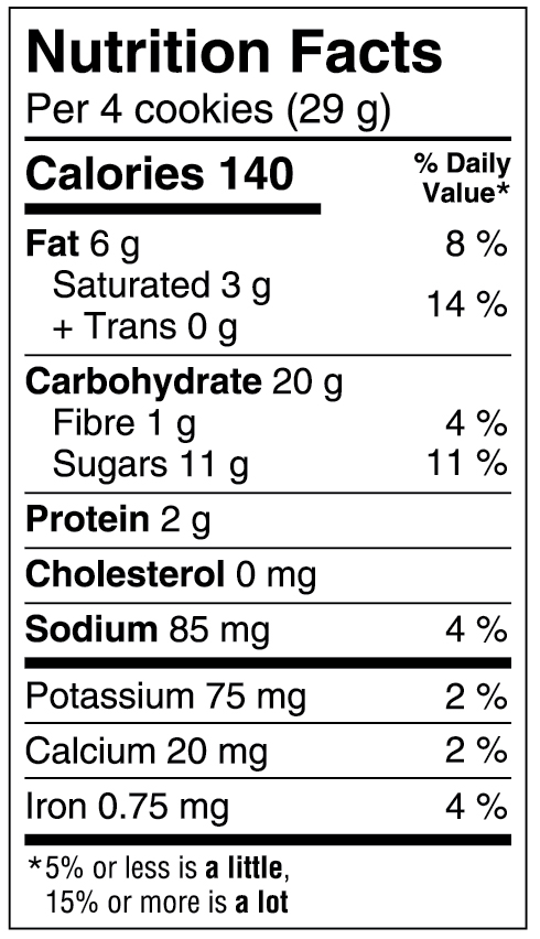 Chocolate Chip Oatmeal Cookie (CAN) Nutritional Facts